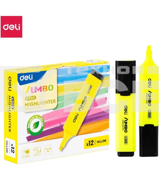 Текстовыделитель Deli EU366-YL Jumbo скошенный пиш. наконечник 1-5мм желтый