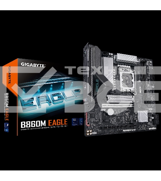 Материнская плата Gigabyte B860M EAGLE, LGA 1851, Intel B860, 2xDDR5, 4xSATA, 2xM.2, 1xPCI-E 5.0 x16, 1xPCI-E 4.0 x4, 1xHDMI, 1xDP, 1x 2.5Gb LAN, 3xUSB-A 3.2 Gen 1, 3xUSB-A 2.0, 3x3.5 мм, 7.1, Micro-ATX