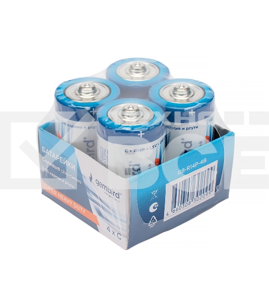 Батарейки солевые Gembird GB-R14P-4B, тип С(R14P), 4шт, коробка