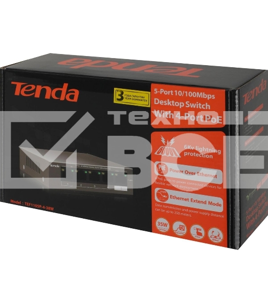 Коммутатор Tenda TEF1105P-4-38W 5PORT 10/100M