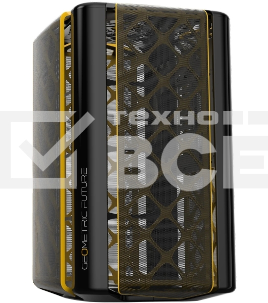 Компьютерный корпус без блока питания Geometric Future Model 2 The Ark, Mini-Tower, no fans, 3xUSB-A 3.0, 1xUSB 3.2 Type-C, mATX, mITX Black/Gold