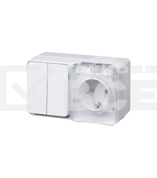 Блок ОП AtlasDesign Profi54 розетка 16А 250В с заземл. защ. шторки + 2-кл. выключатель 10А IP54 бел. SchE