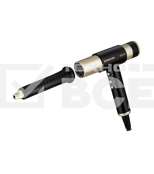 Фен-мультистайлер BRAYER BR3308 черный/золотистый, 2000 Вт, 25/32 мм