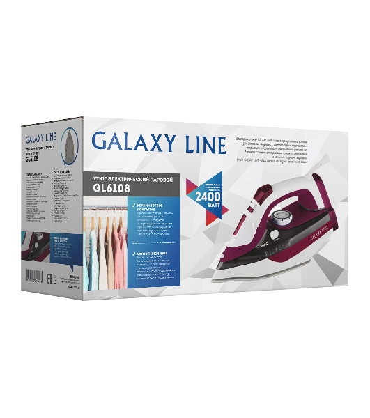 Утюг Galaxy Line GL 6108 бордовый/белый, 2400 Вт, 50 г/мин, 230 г/мин, 500 мл