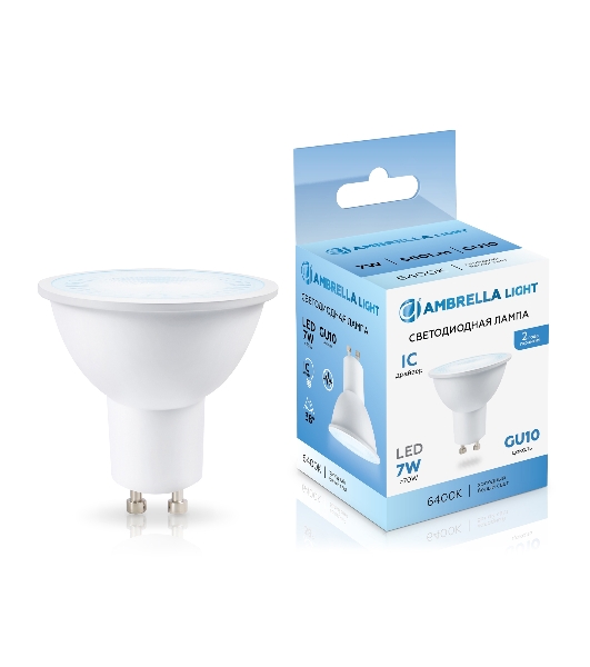 Лампа светодиодная Ambrella light 190716 LED MR16 7W IC GU10 6400K 175-265V 38°