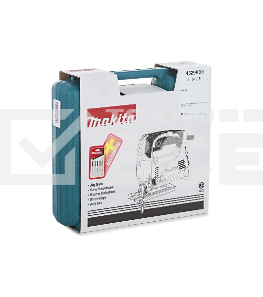 Лобзик электрический Makita 4329KX1 Лобзик,в\рук, 450Вт,500-3100об\м,ход-18мм,рез-65мм,1.9кг,чем,маятн,набор A-86898