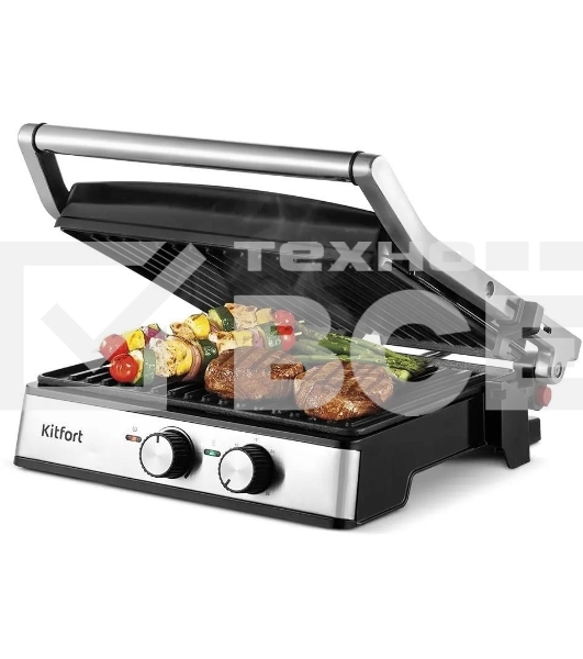 Электрогриль Kitfort КТ-3601 2000Вт серебристый/черный