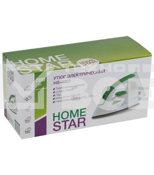 Утюг Homestar HS-4001 бело-зеленый (2000 Вт, пар, тефлоновая подошва)