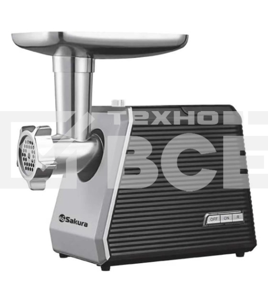 Мясорубка электрическая Sakura SA-6424BK черный, 2000 Вт, 3.5 кг/мин, реверс, защита от перегрузки, насадки - 4