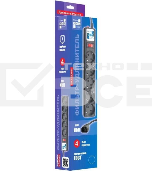 Сетевой фильтр PowerCube, PC 3м, 5р, черный граф. 10А, UPS(C14), SPG5-B3