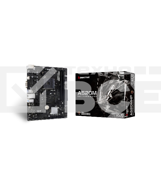 Материнская плата Biostar A520MHP, AM4, AMD A520, 2xDDR4, 4xSATA, 1xM.2, 1xPCI-E 3.0 x16, 2xPCI-E x1, 1xHDMI, 1xVGA, 1x 1Gb LAN, 2xUSB-A 3.2 Gen 1, 4xUSB-A 2.0, 3x3.5 мм, 7.1, Micro-ATX
