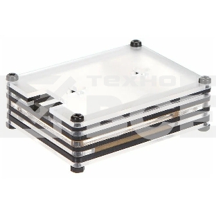 Корпус Qumo, 9-слойный акриловый + вентилятор, Raspberry Pi 4 , black transparent(RS041)
