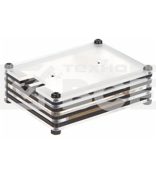 Корпус Qumo, 9-слойный акриловый + вентилятор, Raspberry Pi 4 , black transparent(RS041)