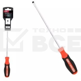 Отвертка шлицевая DELI DL3450 SL6x200мм сталь S2, матовый стержень, двухкомпонентная прорезиненная рукоять