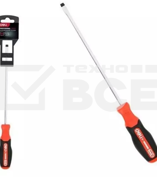 Отвертка шлицевая DELI DL3450 SL6x200мм сталь S2, матовый стержень, двухкомпонентная прорезиненная рукоять