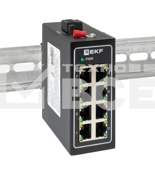 Коммутатор неуправляемый промышленный U-8T 8 портов 10/100Base-T(X) RJ45 монтаж на DIN-рейку TSX EKF TSX-U-8T
