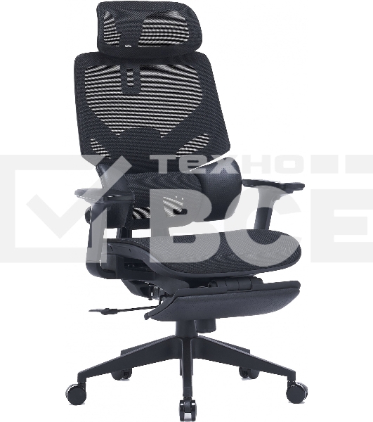 Кресло компьютерное Cactus CS-CHR-MC01-BK черный, сетка, эко.кожа, с подголов. крестов. пластик
