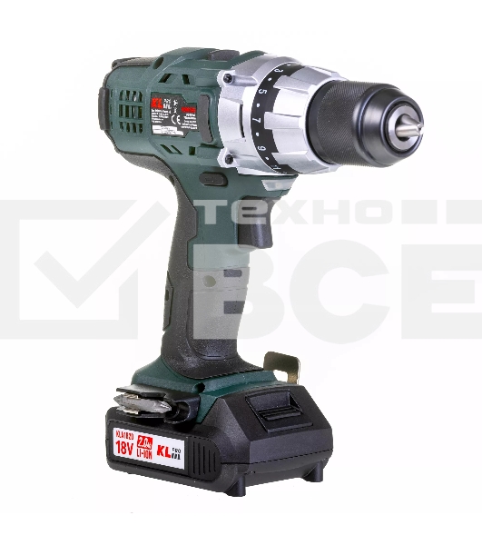 Профессиональный шуруповерт аккумуляторный Klpro KLNM18-20 (18В, Li-ion-2шт, 2.0А·ч, 40Нм, 2 скорости, подсветка, магнитная бита,З/У,в кейсе)