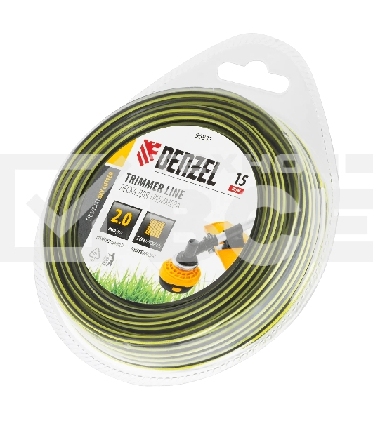 Леска для триммера Denzel двухкомпонентная квадратная, 2,0 мм х 15 м, блистер SkyCutter