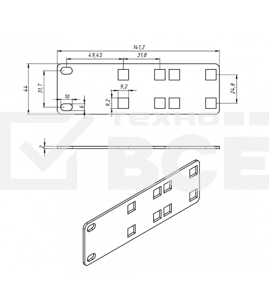 Кронштейн Hyperline, прямое, 141,2х44х2 мм (ВхШхГ), вертикальный, 19', черный