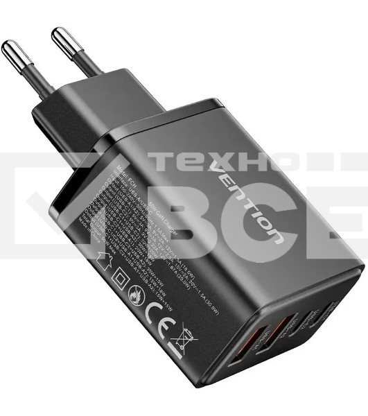 Сетевое зарядное устройство Vention на 4 порта GaN 50W USB (C+C+A+A) Черный