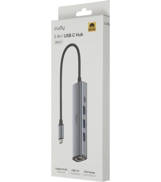 USB-концентратор CUDY UH605, USB Type-C, USB + RJ-45, USB Type-C