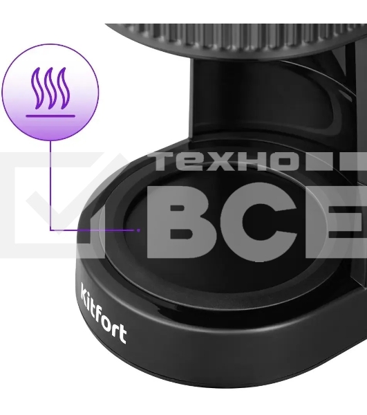 Кофеварка капельная Kitfort КТ-7236 черный, исп. кофе - молотый, 1.25 л, 1080 Вт.