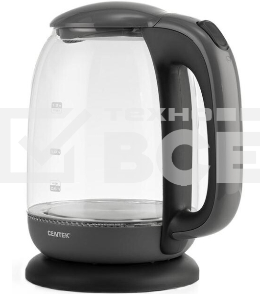 Чайник Centek CT-0034 (серый) Vancouver стекло, 1.8л, 2200Вт, внутренняя LED подсветка, кнопка