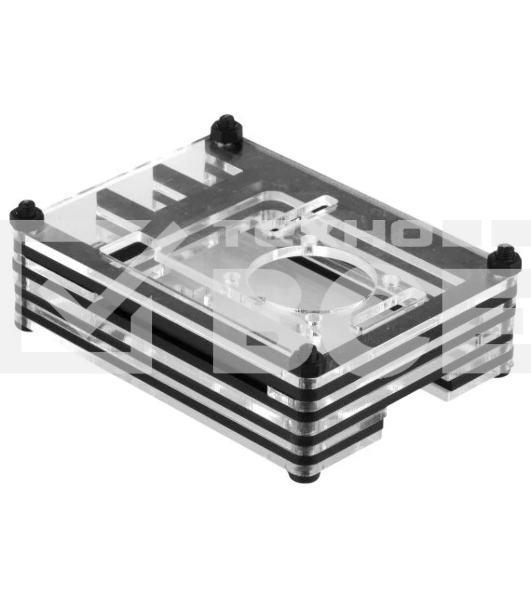 Корпус Qumo, 9-слойный акриловый + вентилятор, Raspberry Pi 4 , black transparent(RS041)