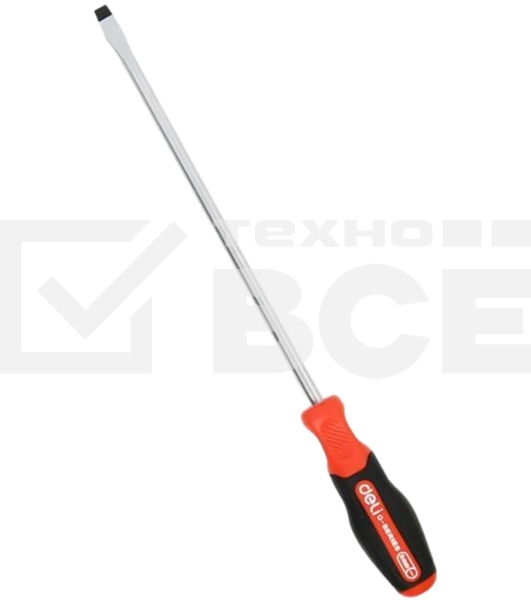 Отвертка шлицевая DELI DL3451 SL8x200мм сталь S2, матовый стержень, двухкомпонентная прорезиненная рукоять