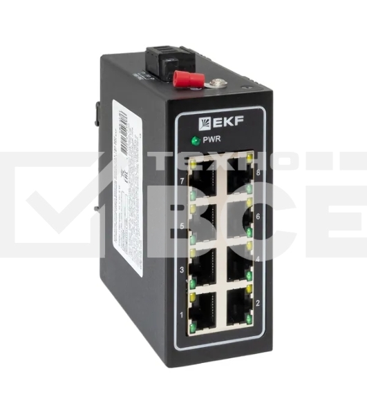 Коммутатор неуправляемый промышленный U-8T 8 портов 10/100Base-T(X) RJ45 монтаж на DIN-рейку TSX EKF TSX-U-8T