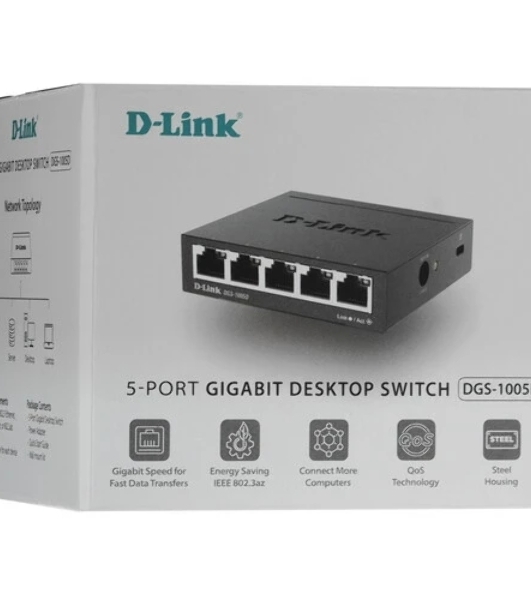 Коммутатор D-Link DGS-1005D, 5×1 Гбит/с, неуправляемый