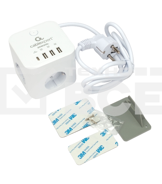 Сетевой фильтр Cablexpert Cube CUBE-3-CU3-W-1.5, 3р, 10А, 1xType-C PD, 3xUSB, 1.5м, ур.защиты 4+, белый, коробка