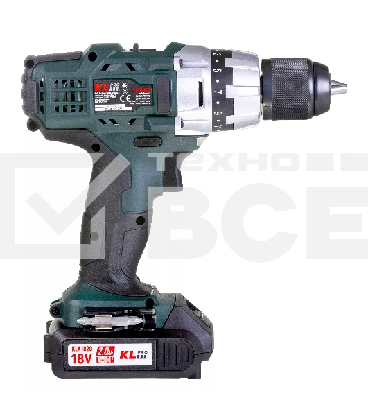 Профессиональный шуруповерт аккумуляторный Klpro KLNM18-20 (18В, Li-ion-2шт, 2.0А·ч, 40Нм, 2 скорости, подсветка, магнитная бита,З/У,в кейсе)
