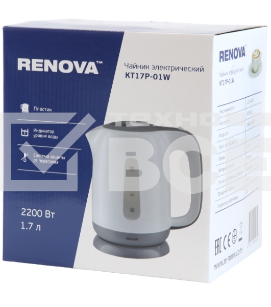 Чайник электрический Renova KT17P-01W Пластик