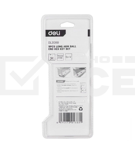 Набор шестигранных ключей с шаром Deli DL3088 9 шт. Размер: 1,5-10 мм. Материал: Cr-V. Шаровой конец. Хромированный.