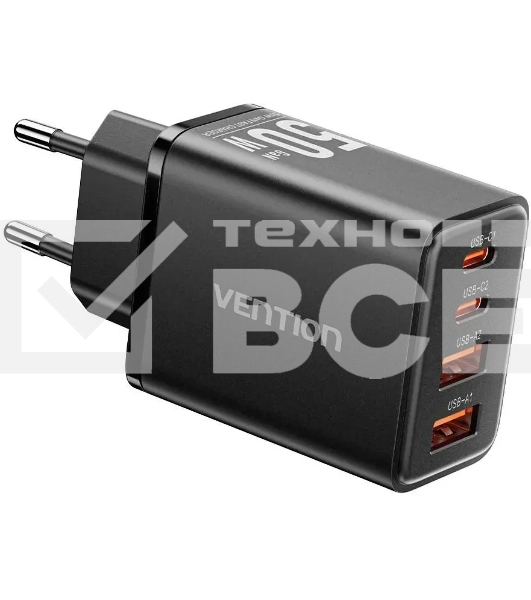 Сетевое зарядное устройство Vention на 4 порта GaN 50W USB (C+C+A+A) Черный