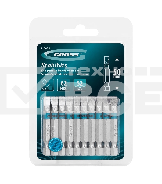 Бита Gross 113026 SL6,0х50 мм, сталь S2, шестигр., 10 шт.