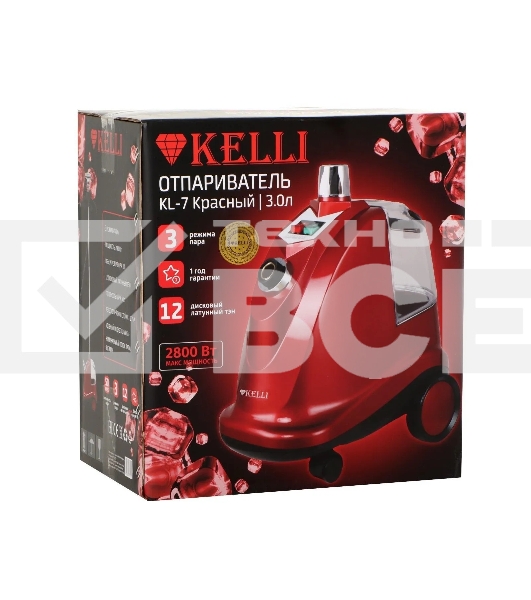 Отпариватель Kelli KL-7 красный, 2800 Вт, 90 г/мин, 3000 мл