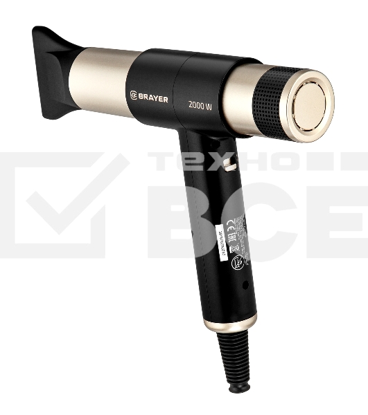 Фен-мультистайлер BRAYER BR3308 черный/золотистый, 2000 Вт, 25/32 мм