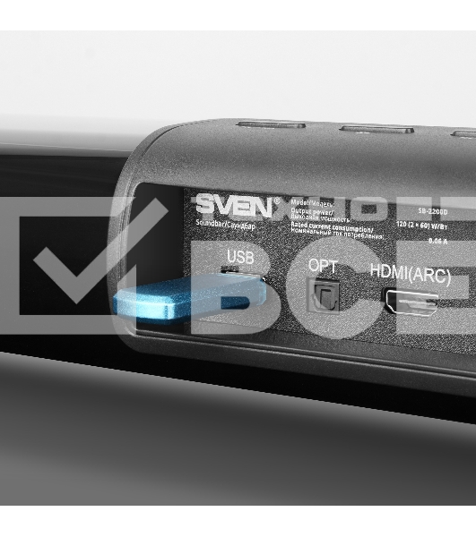 Саундбар Sven SB-2200D черный (2 x 60W, Bluetooth сабвуфер 180W, пульт ДУ, LED-дисплей, HDMI, USB)