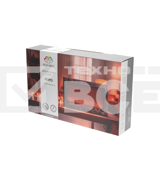 Светодиодный камин Neon-night Ретро с эффектом живого огня 60,3х11х36,8см, работает от батареек 3хС (в комплект не входят) или от USB (в комплекте), бронзовый