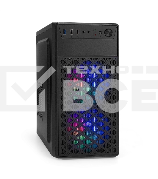 Компьютерный корпус Minitower ExeGate mEVO-7803-XP450 (mATX, БП XP450 с вент. 12см, 2*USB+1*USB 3.0, HD аудио, черный, 2 вент. 12см с RGb подсветкой)