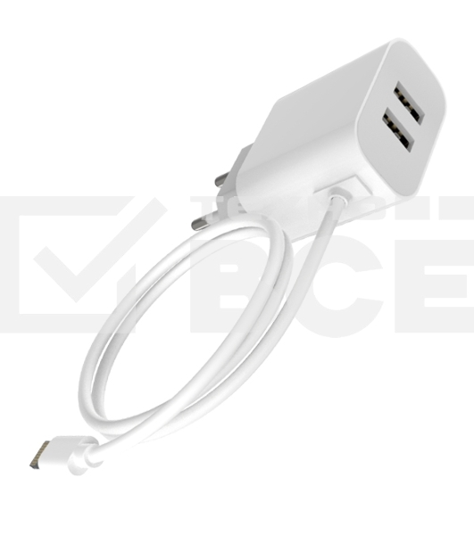 Сетевое зарядное устройство Maxvi CHL-242L 2хUSB 2.4A + литой кабель Lightning 1.2м, белый