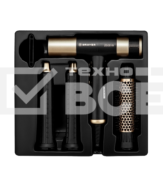 Фен-мультистайлер BRAYER BR3308 черный/золотистый, 2000 Вт, 25/32 мм