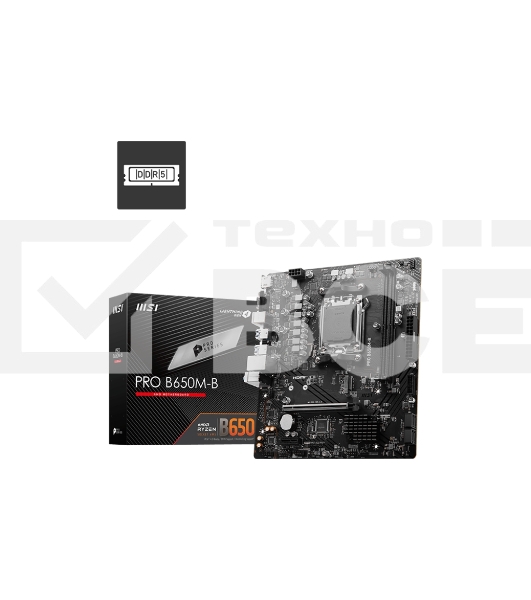 Материнская плата MSI PRO B650M-B, AM5, AMD B650, 2xDDR5, 4xSATA, 1xM.2, 1xPCI-E 4.0 x16, 1xPCI-E 4.0 x1, 1xHDMI, 1xVGA, 1x2.5Gb LAN, 2xUSB 2.0, 4xUSB 3.2 Gen 1, 3x3.5 мм, 7.1, Micro-ATX