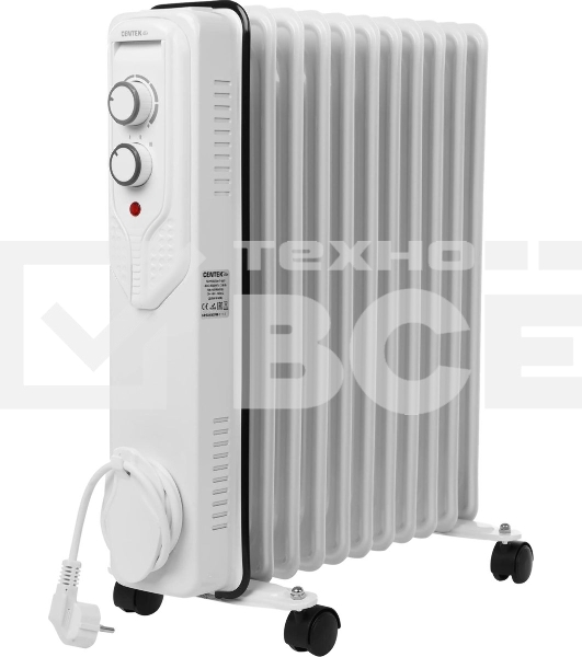 Масляный обогреватель Centek CT-6207 (11 секций) белый, 1000/1750/2500 Вт, 25 м2, 3 режима, термостат