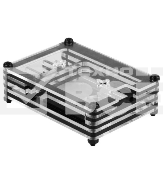 Корпус Qumo, 9-слойный акриловый + вентилятор, Raspberry Pi 4 , black transparent(RS041)