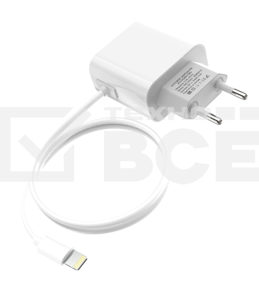 Сетевое зарядное устройство Maxvi CHL-242L 2хUSB 2.4A + литой кабель Lightning 1.2м, белый