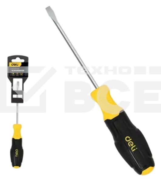 Отвертка шлицевая Deli DL6330751N 3х75мм сталь Cr-V, двухкомпонентная прорезиненная рукоять